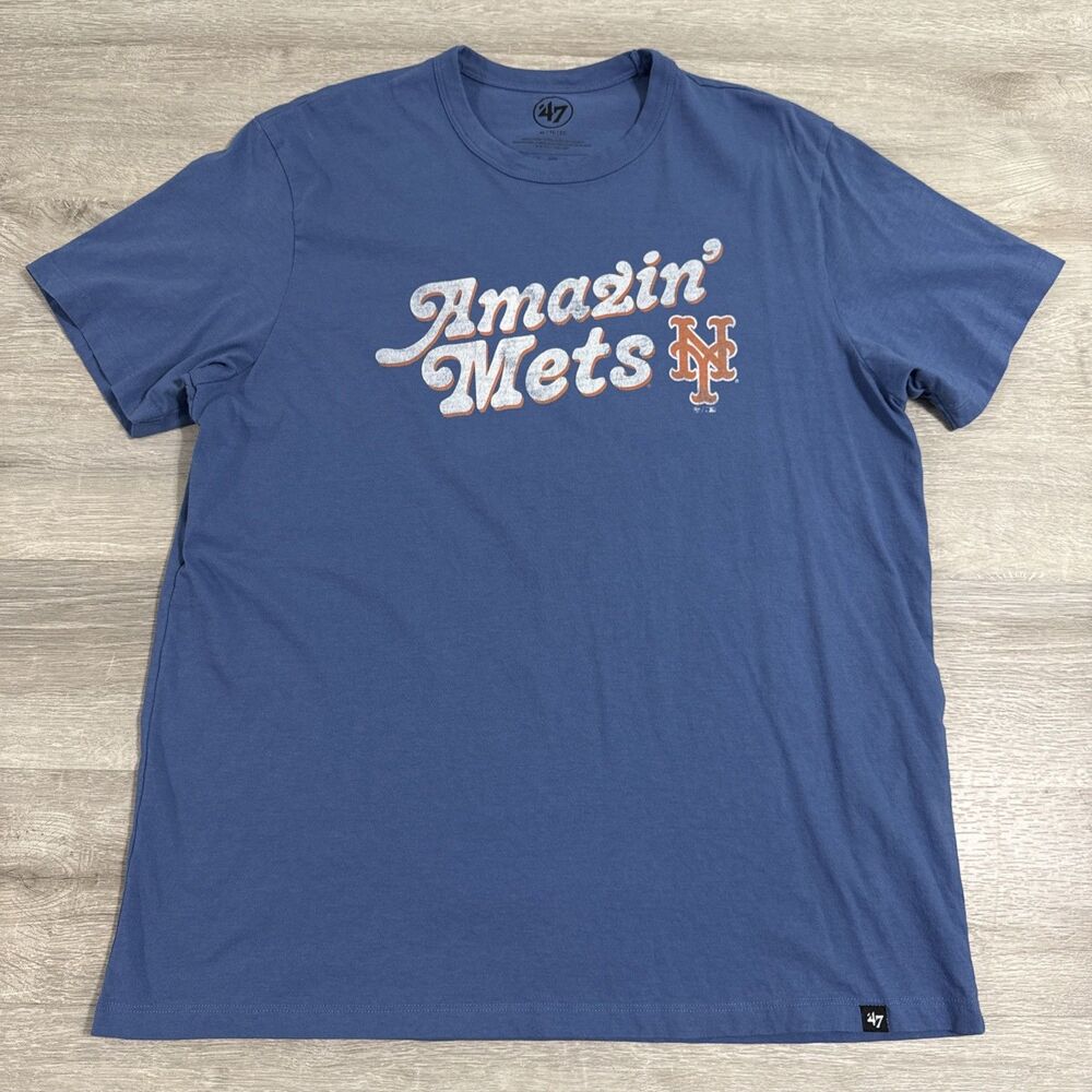 New York Mets Baseball Shirt Amazin’ Mets ’47 Men’s Blue XL Cotton Retro Logo